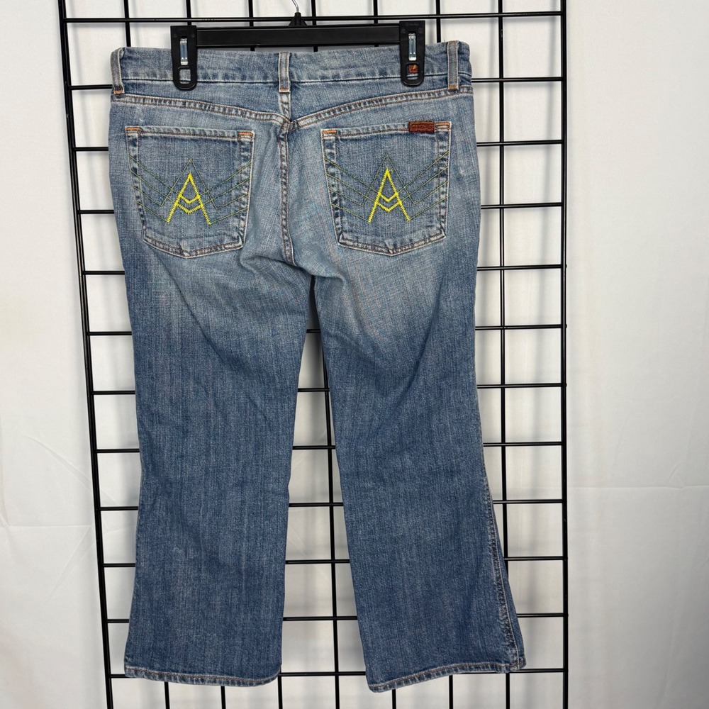 7 For All Mankind Flare Jeans Womens 31 Blue A Pocket Cropped Low Rise Denim